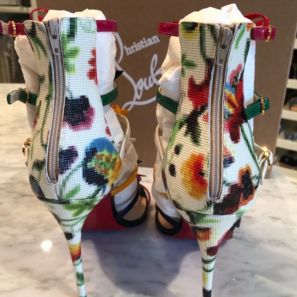 New Christian Louboutin Girlistrappi Leather Multi Color Bows Sandals Heels 40 - Picture 5 of 7
